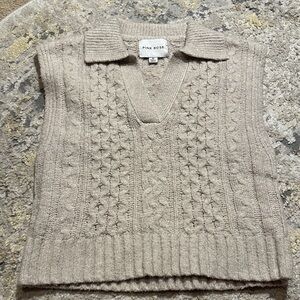 Pink Rose Women's Beige Cable Knit V-Neck Sweater Vest